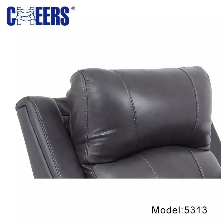 Blue Leather Dual Reclining Sofa with Power Headrest